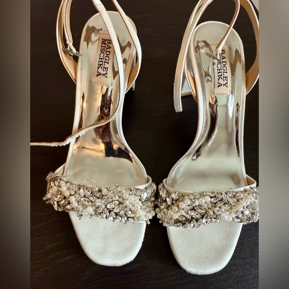 Badgley Mischka Clara Embellished Strap Evening Shoe - Size 6.5, Soft White - Picture 10 of 10